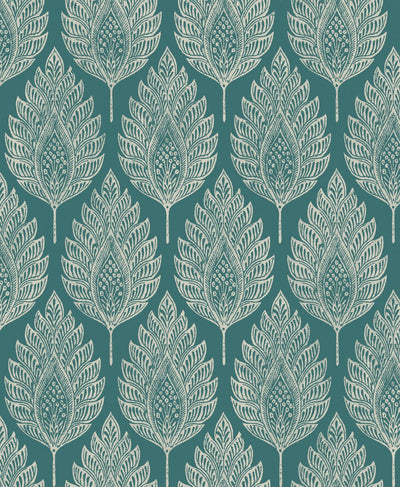 Flame Leaf Teal Wallpaper