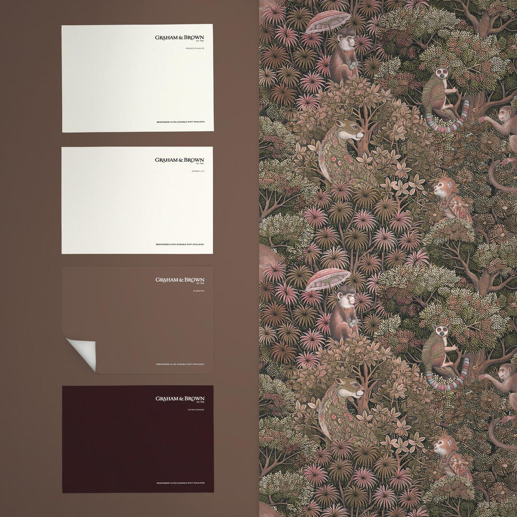 Treetop Troop Damson Wallpaper