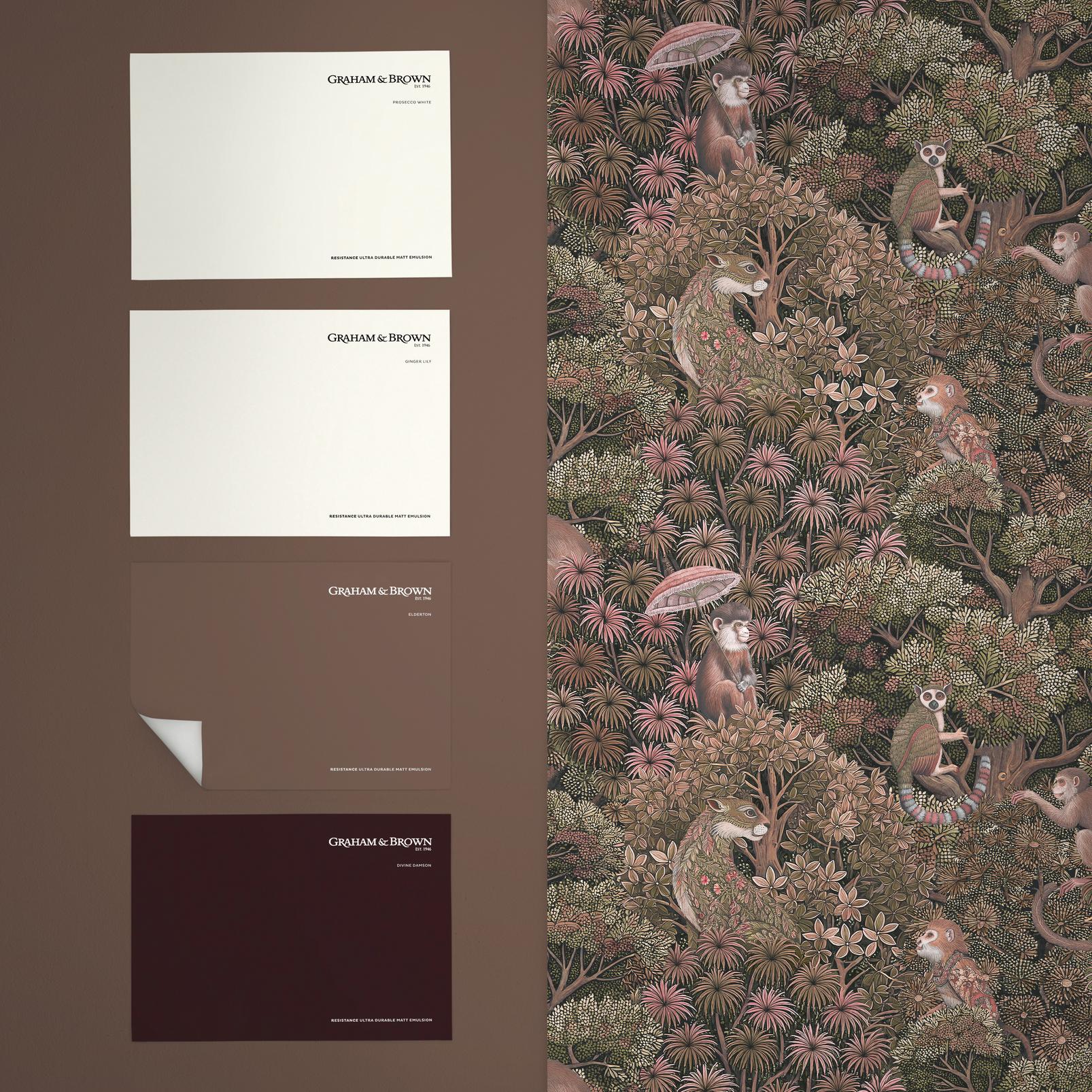 Treetop Troop Damson Wallpaper