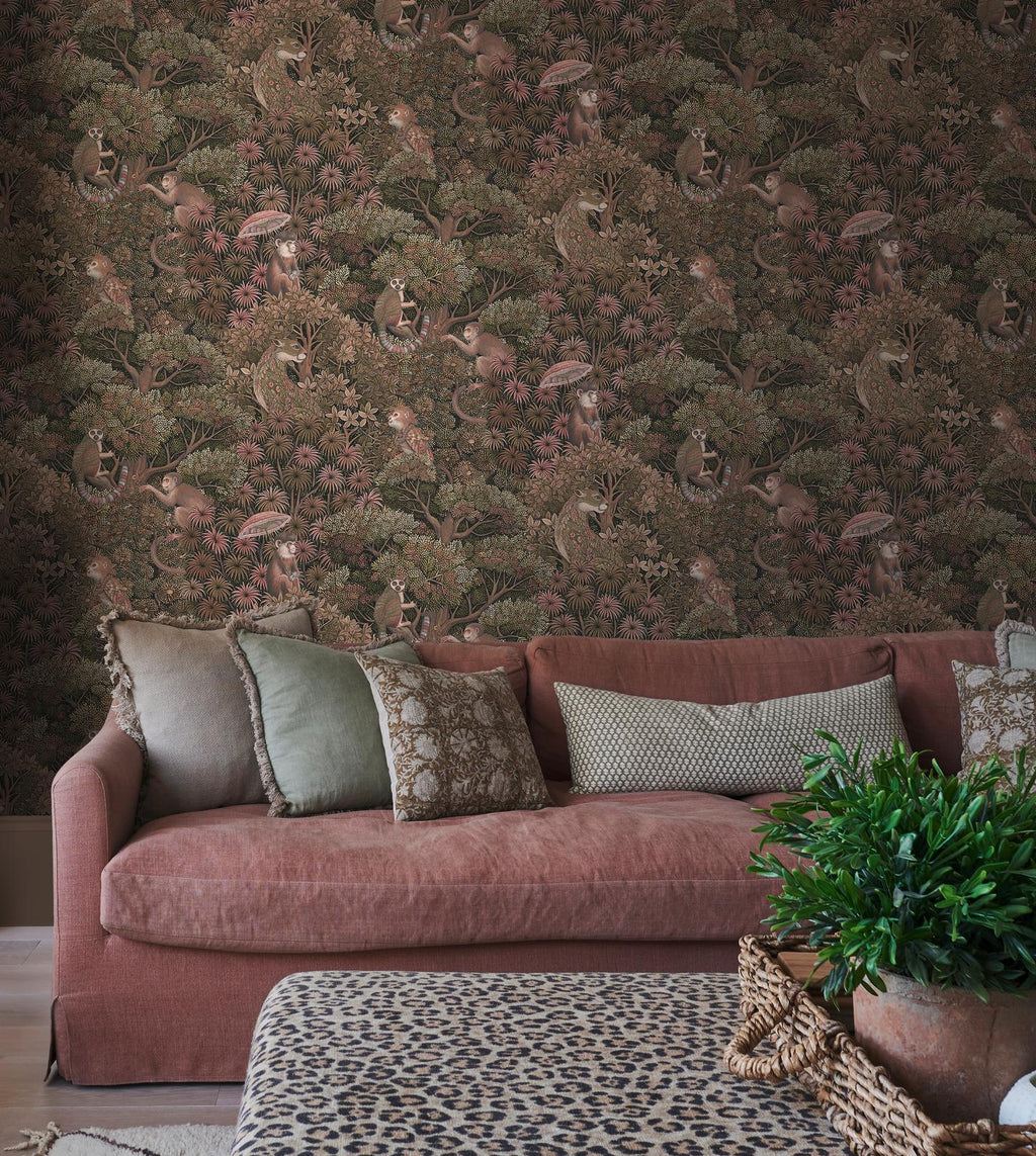 Treetop Troop Damson Wallpaper