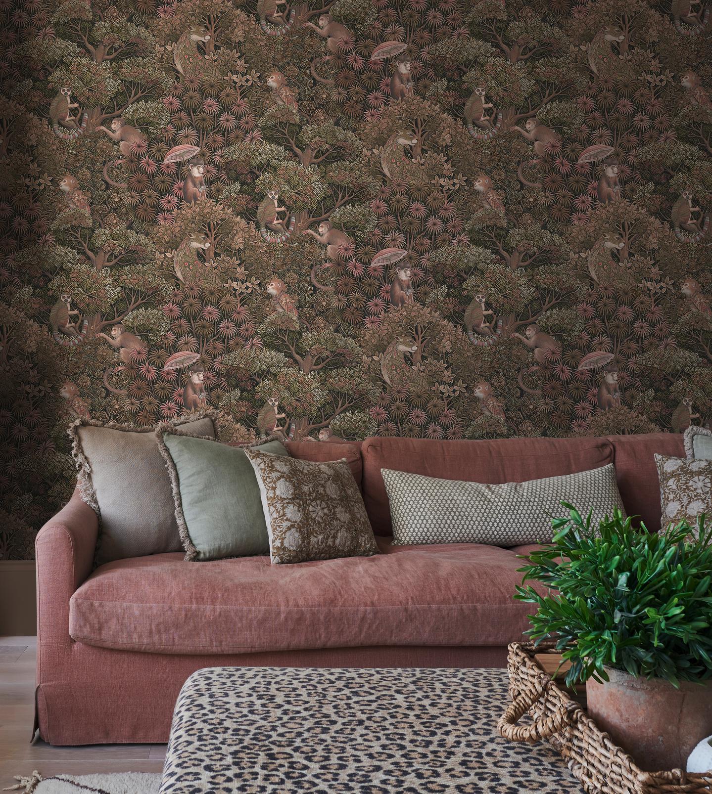 Treetop Troop Damson Wallpaper
