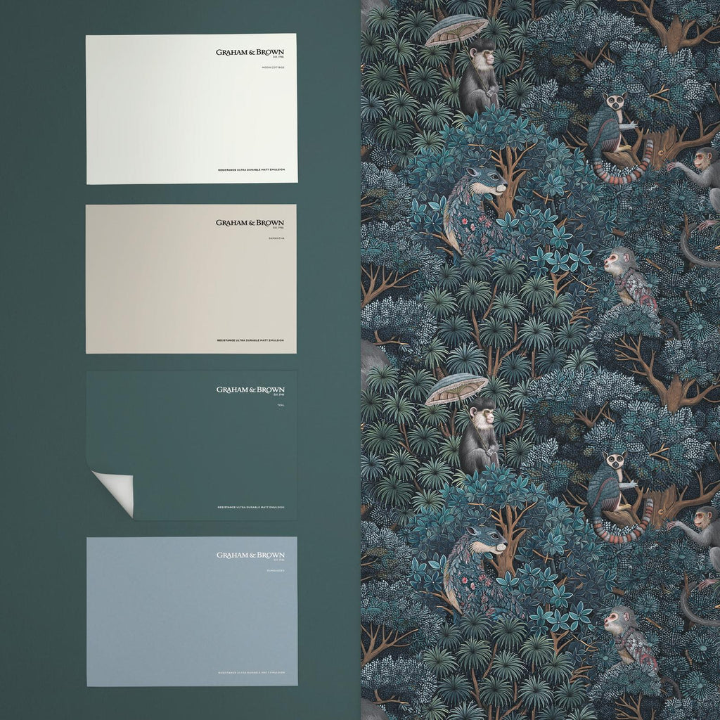 Treetop Troop Navy & Teal Wallpaper
