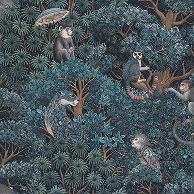 Treetop Troop Navy & Teal Wallpaper