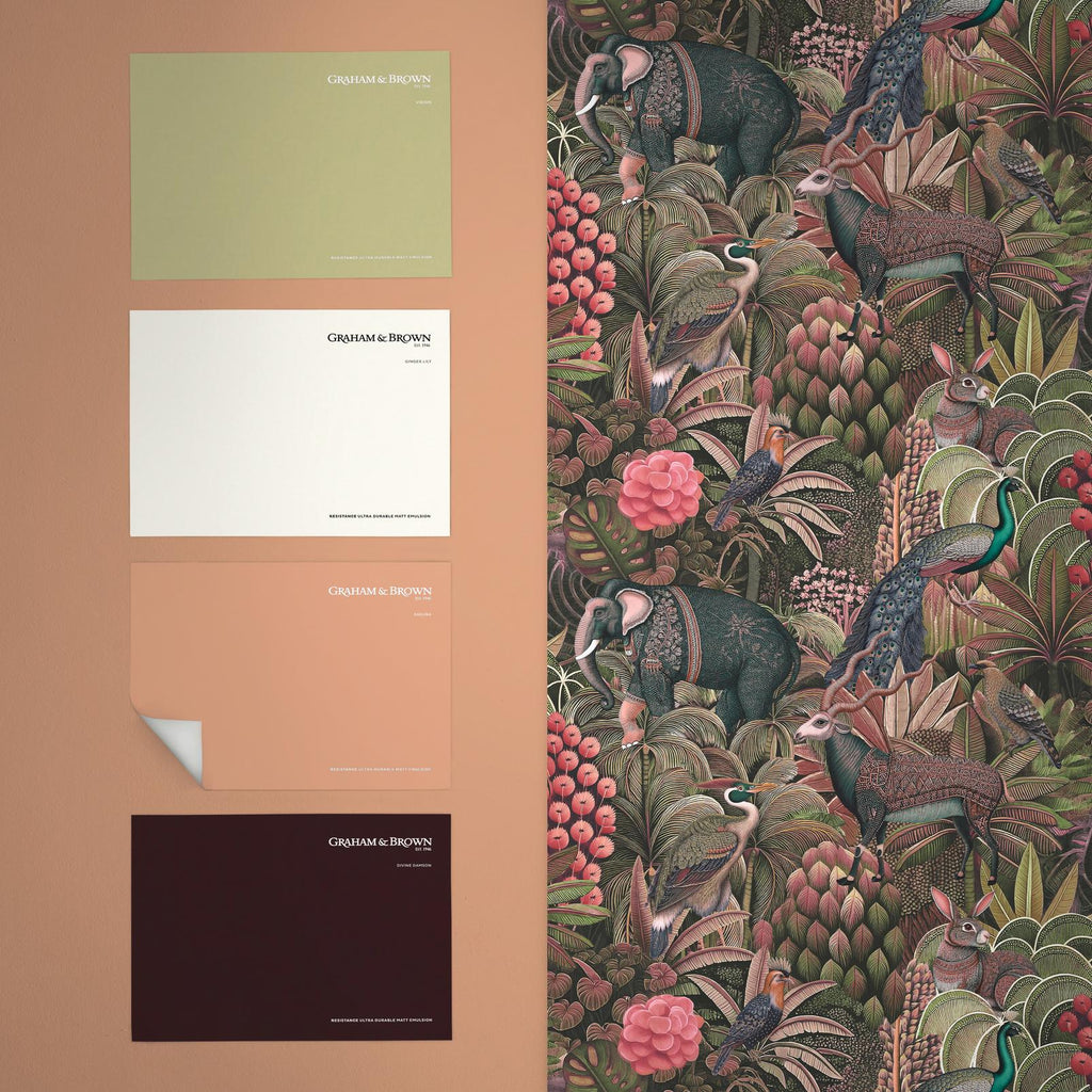 Jungle Jamboree Damson Wallpaper