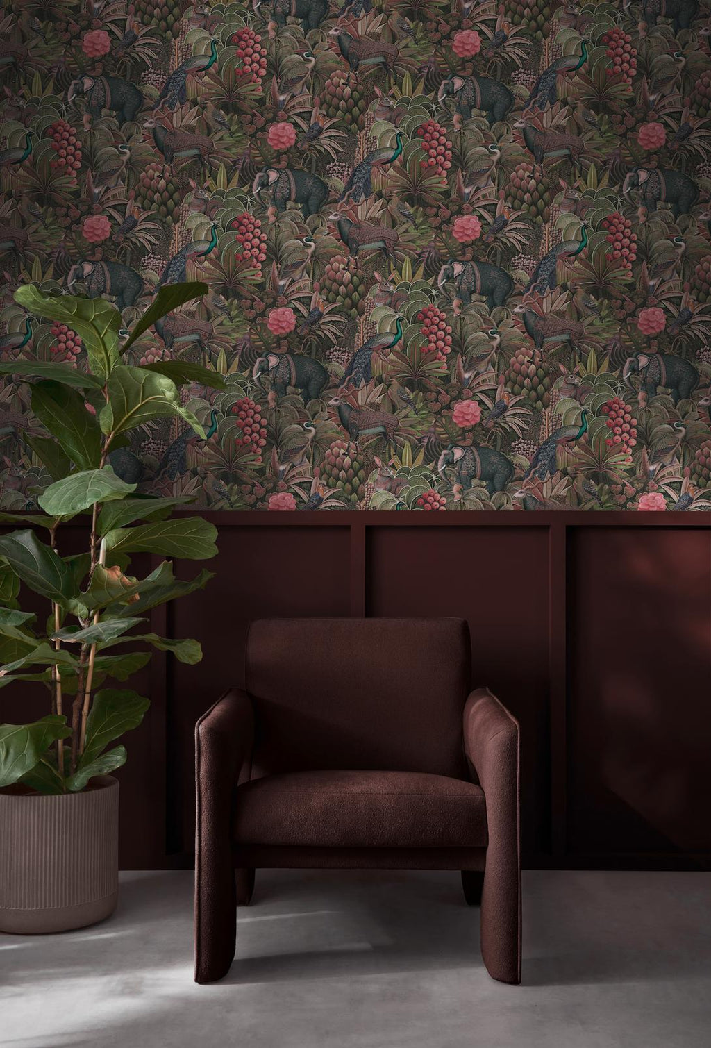 Jungle Jamboree Damson Wallpaper