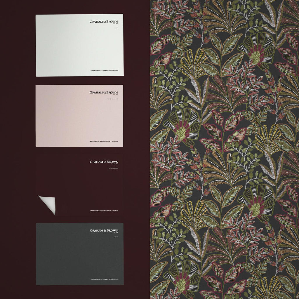 Vendura Weave Black & Damson Wallpaper