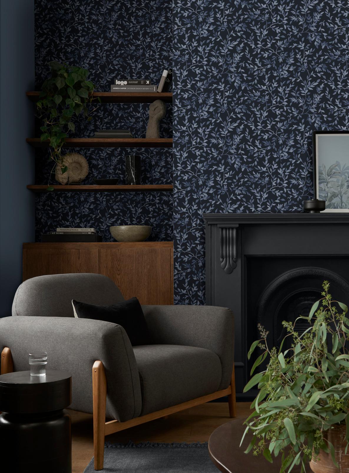 Archivist's Leaf Navy Wallpaper