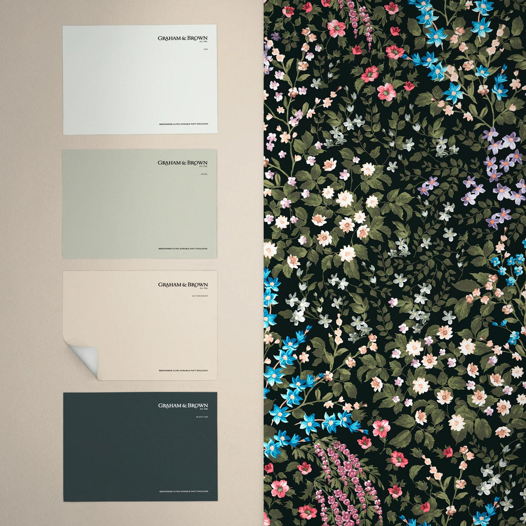 Painterly Flora Black  Wallpaper