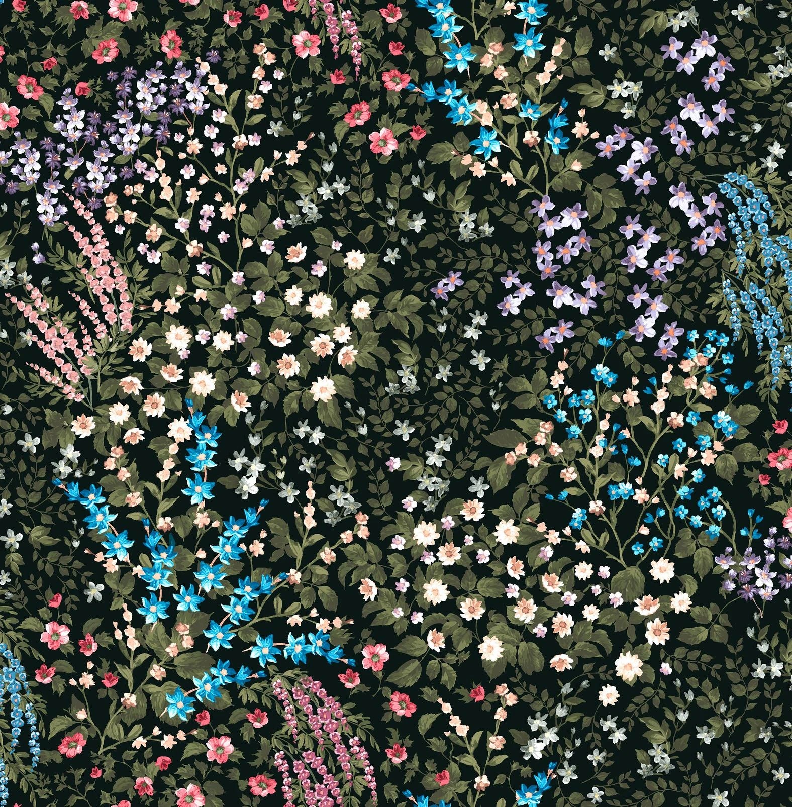 Painterly Flora Black  Wallpaper