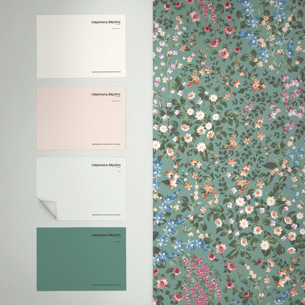 Painterly Flora Green Wallpaper