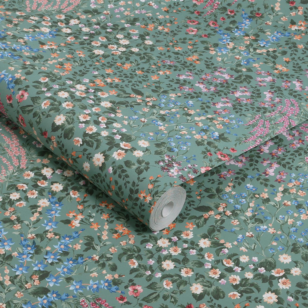 Painterly Flora Green Wallpaper