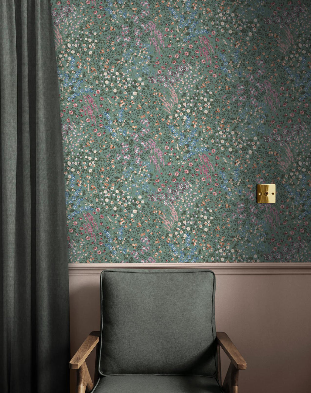 Painterly Flora Green Wallpaper
