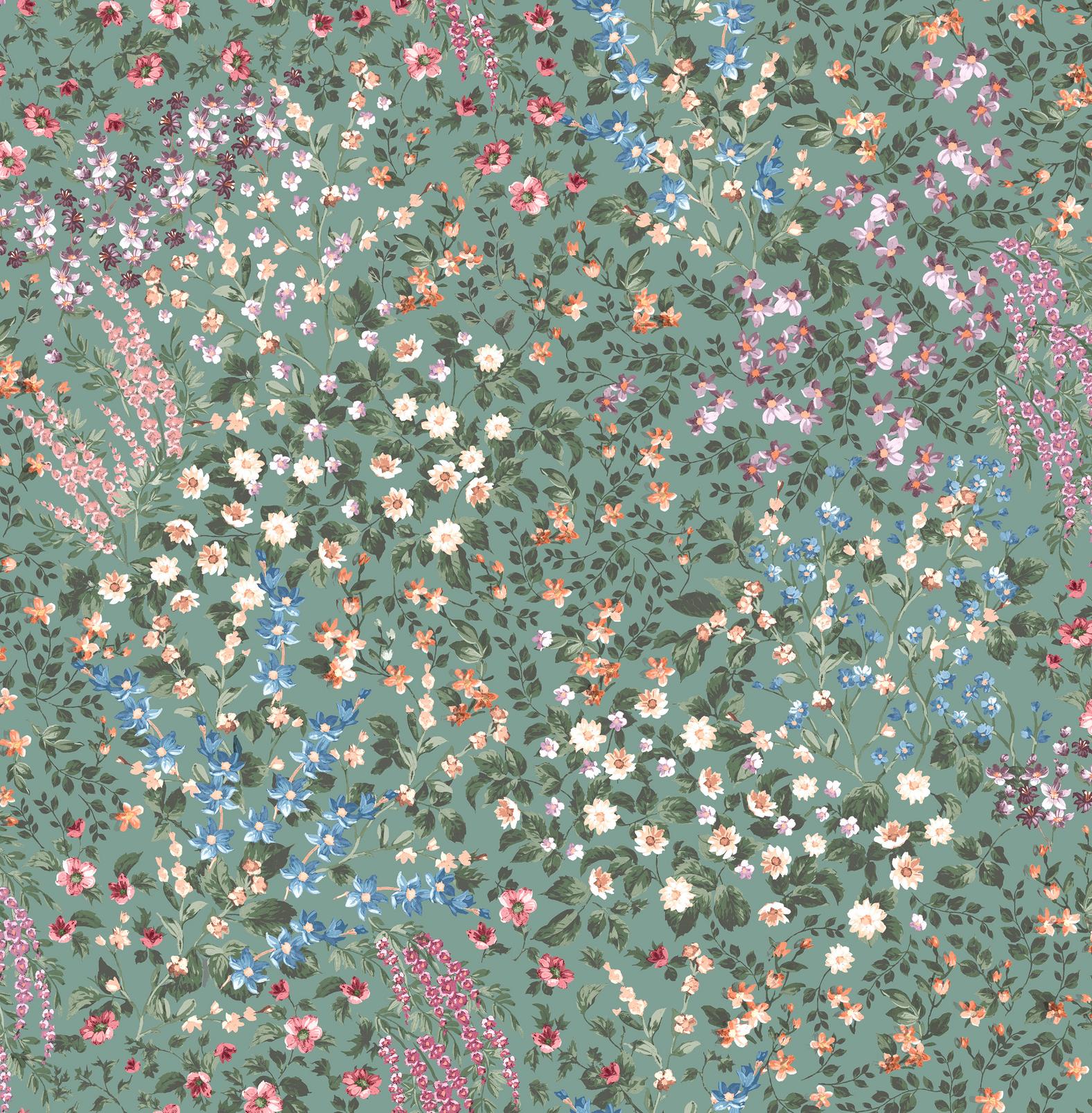 Painterly Flora Green Wallpaper