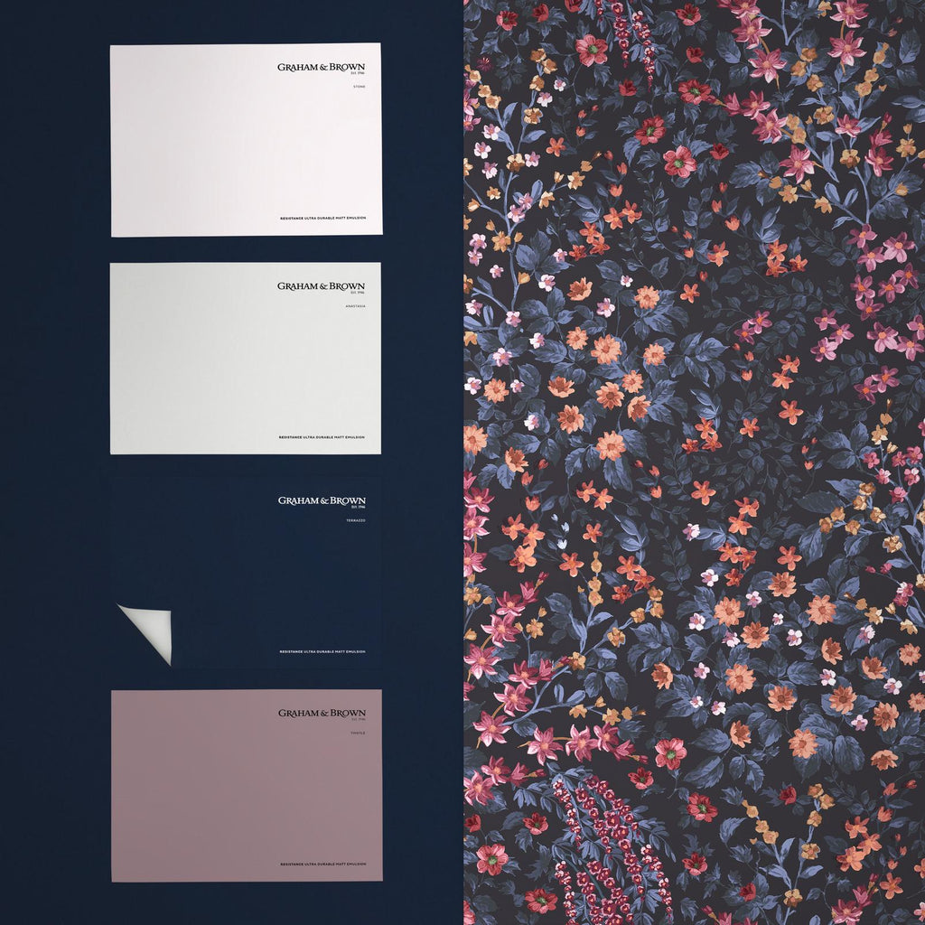 Painterly Flora Blue & Pink Wallpaper