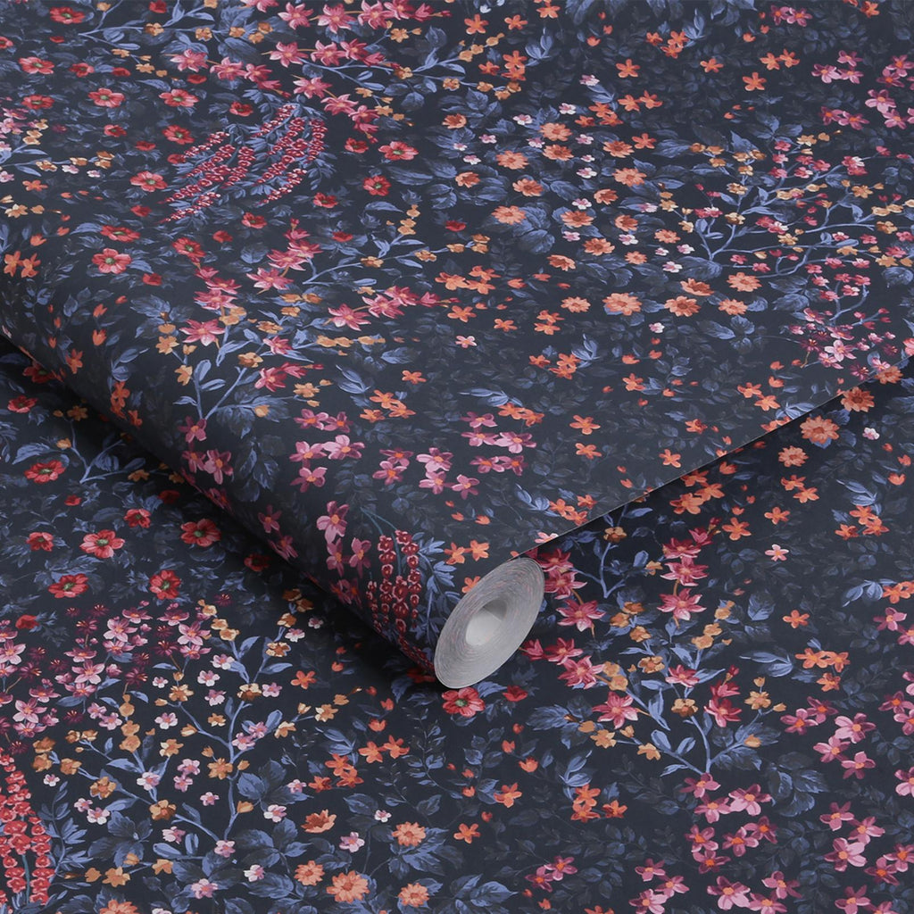 Painterly Flora Blue & Pink Wallpaper