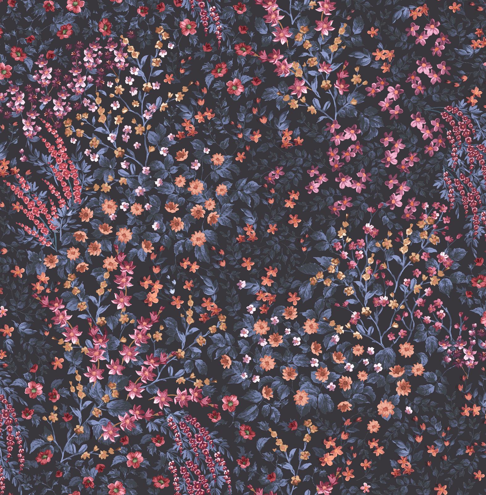 Painterly Flora Blue & Pink Wallpaper