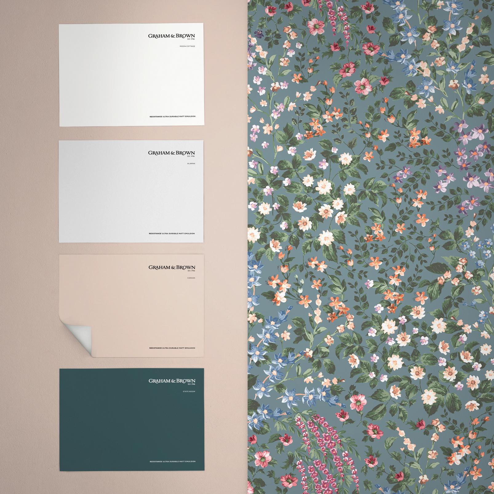 Painterly Flora Teal Wallpaper