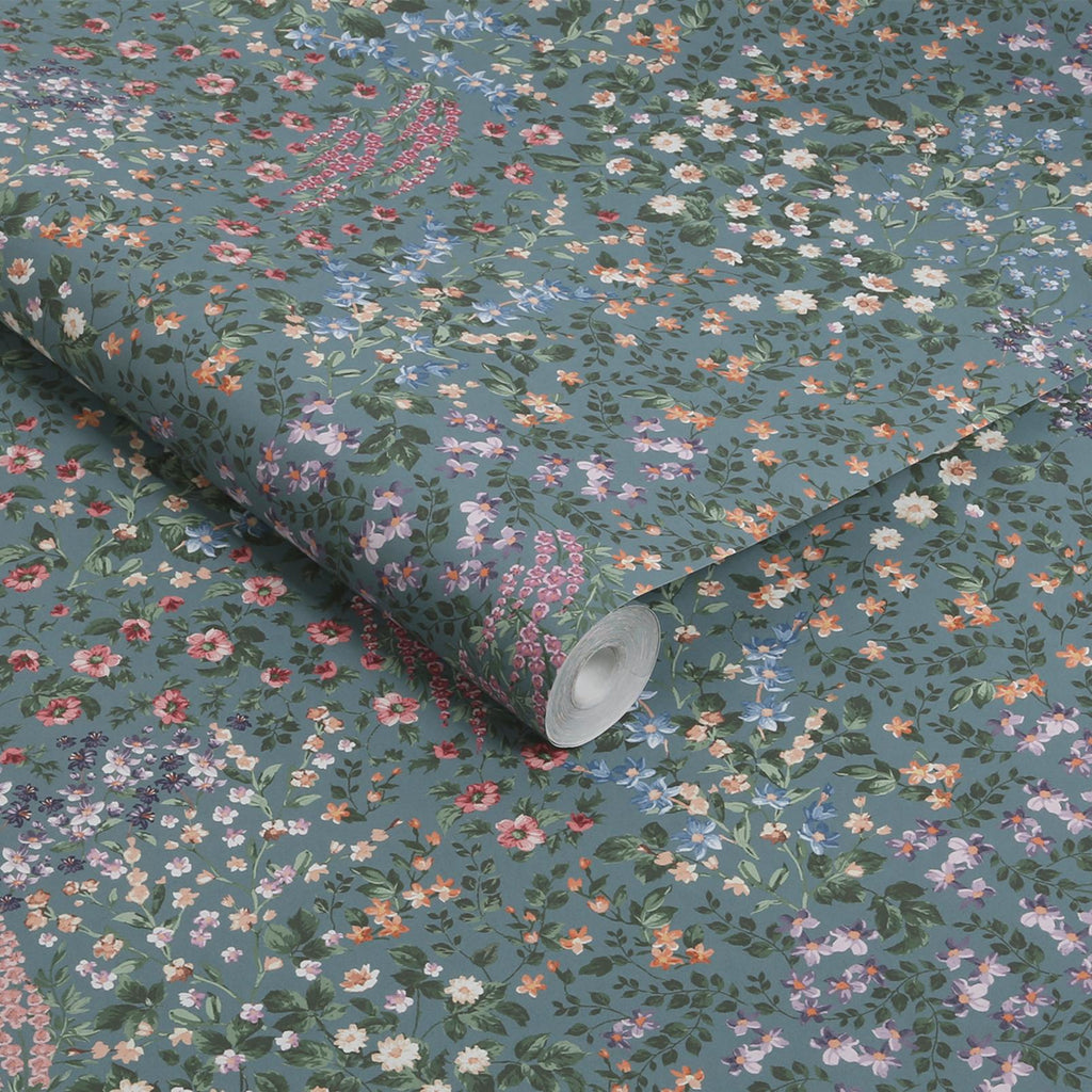 Painterly Flora Teal Wallpaper