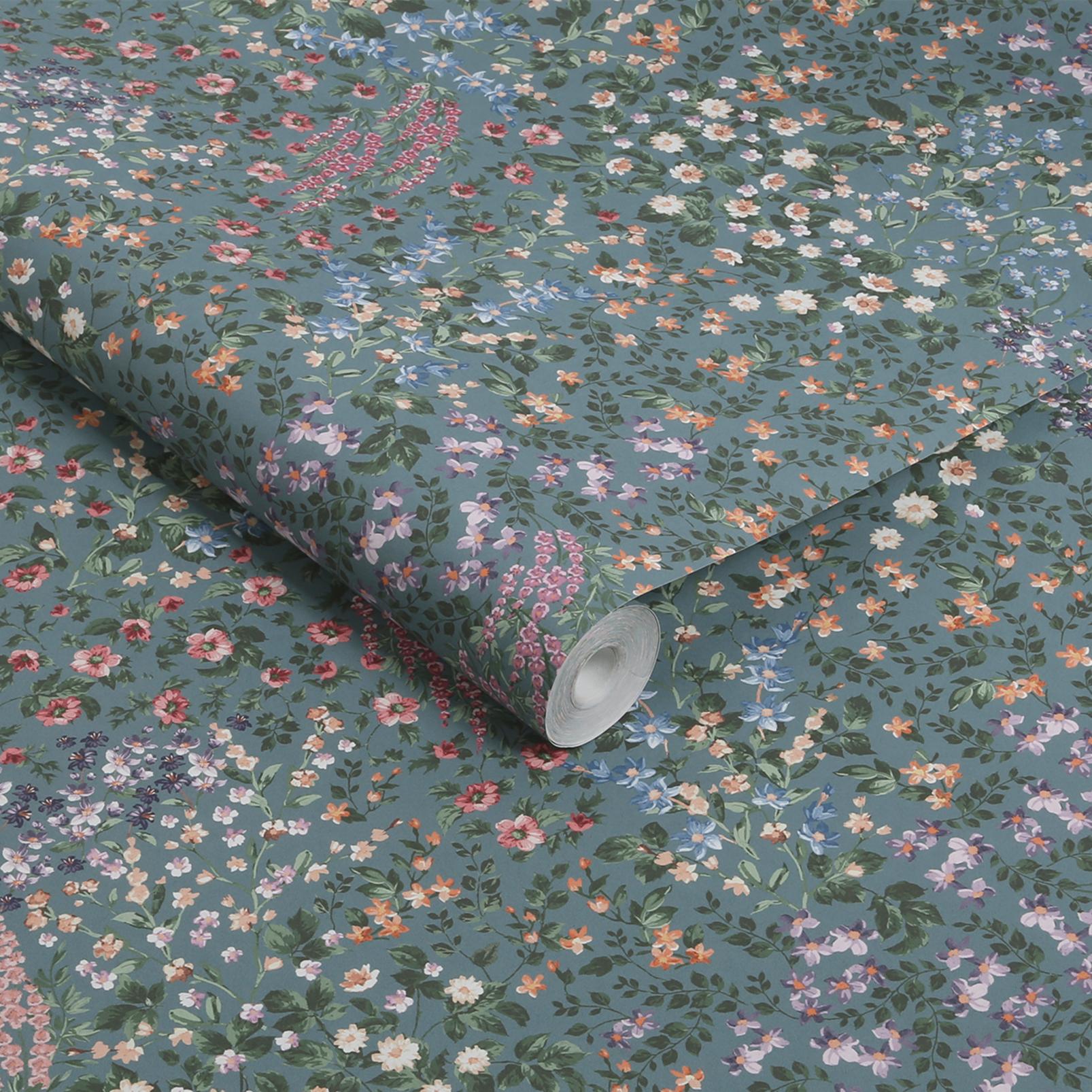 Painterly Flora Teal Wallpaper