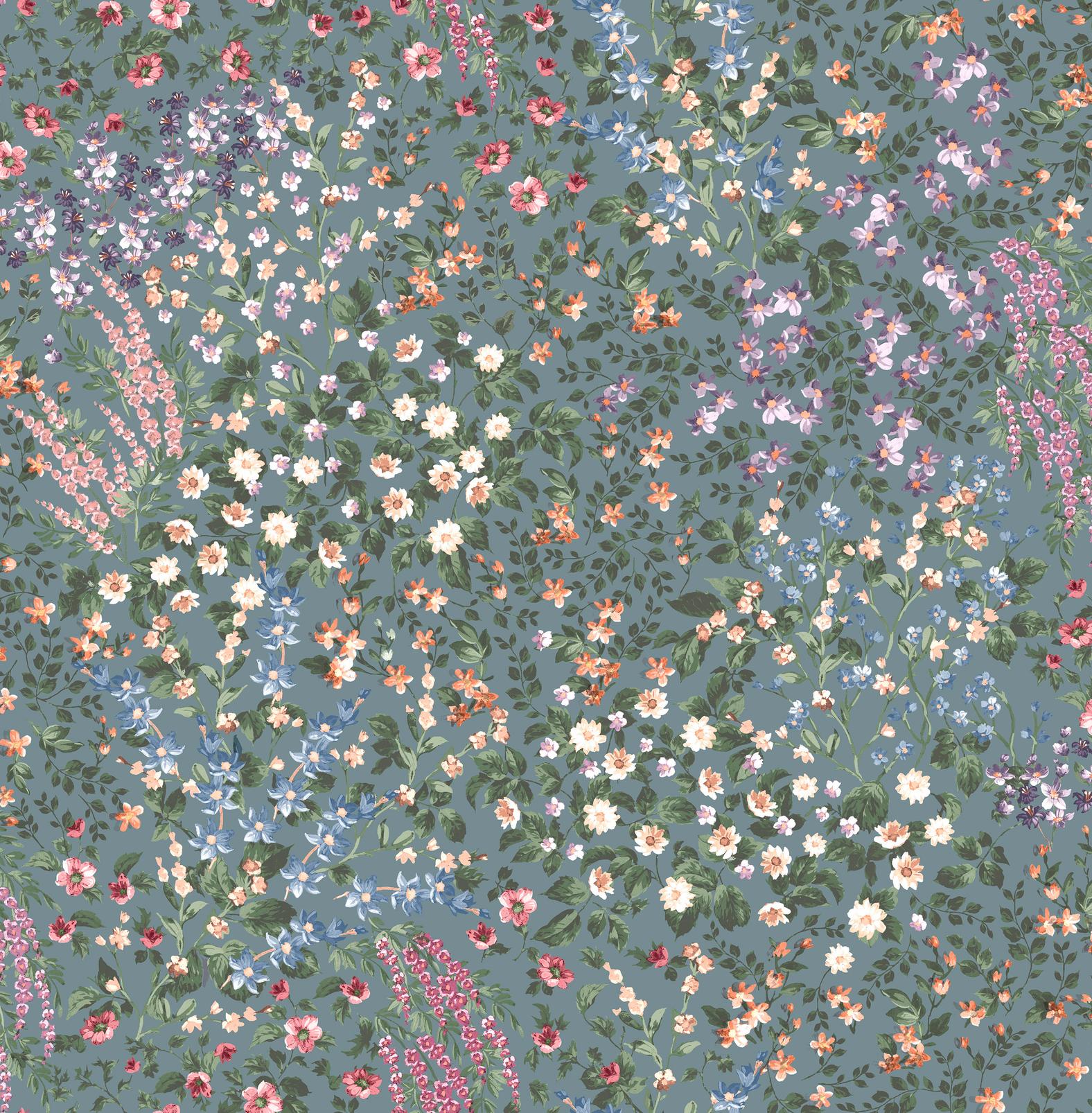 Painterly Flora Teal Wallpaper