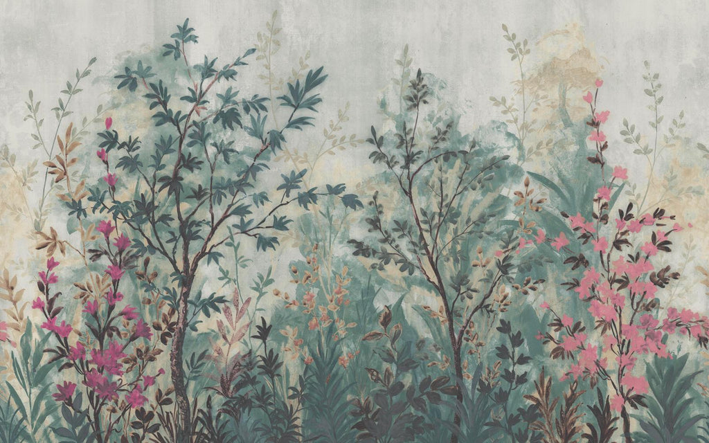 Forest in Bloom Teal & Pink Bespoke Mural