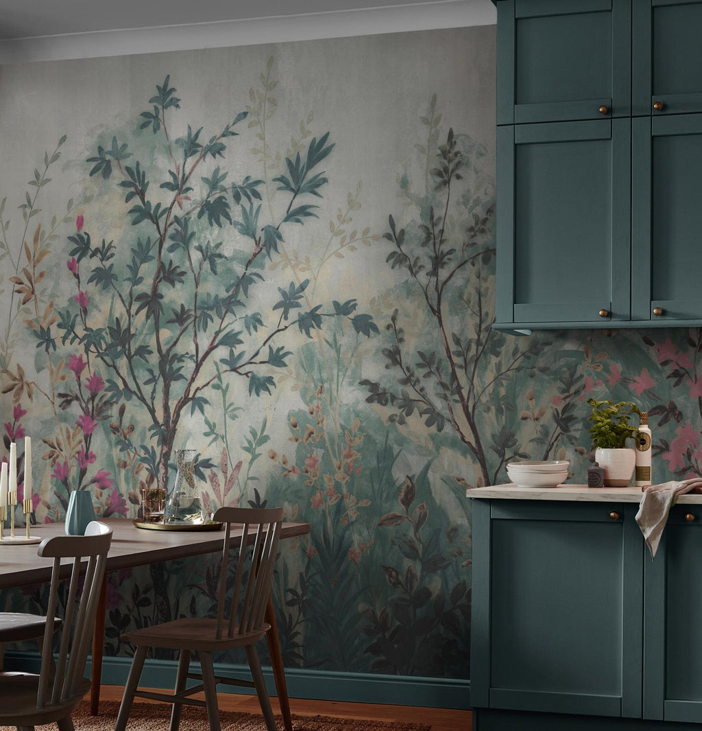Forest in Bloom Teal & Pink Bespoke Mural