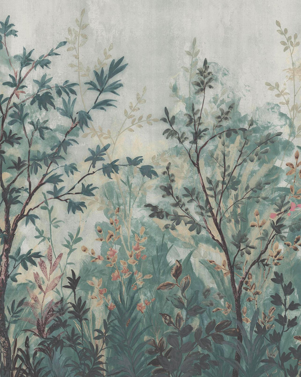 Forest in Bloom Teal & Pink Bespoke Mural