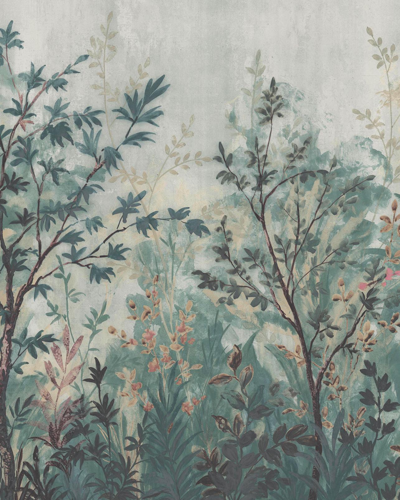 Forest in Bloom Teal & Pink Bespoke Mural