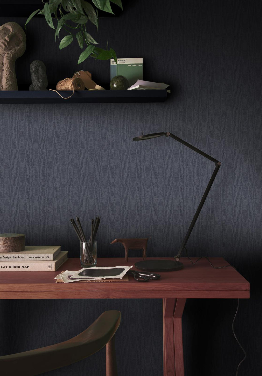 Moire Navy Wallpaper