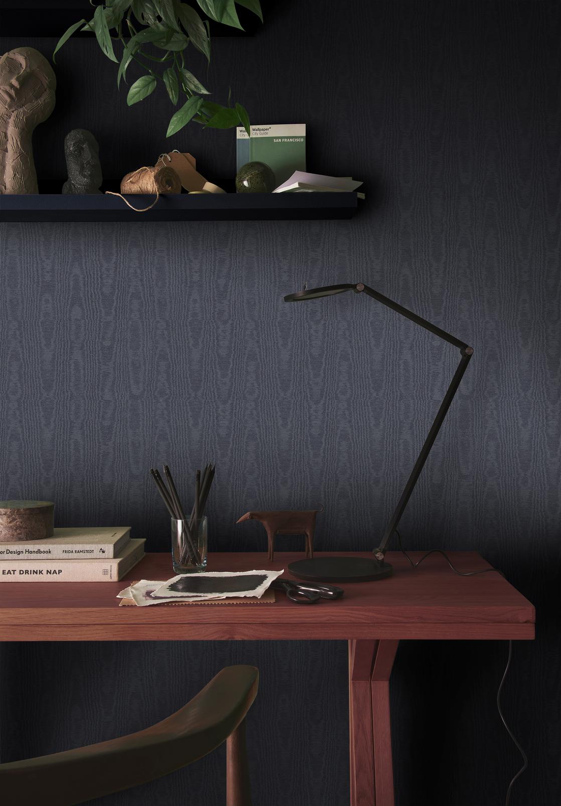 Moire Navy Wallpaper