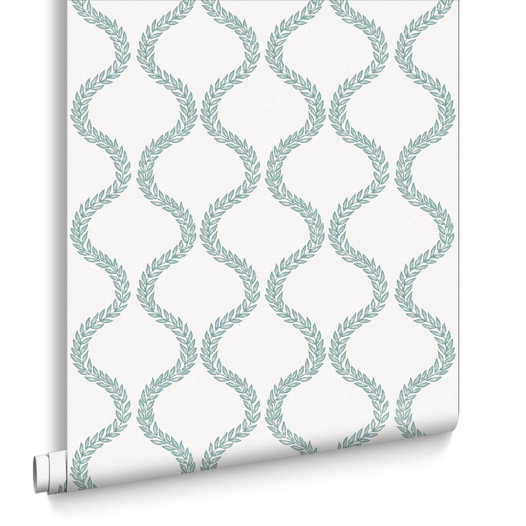 Laurel Leaf Trellis Mist Wallpaper