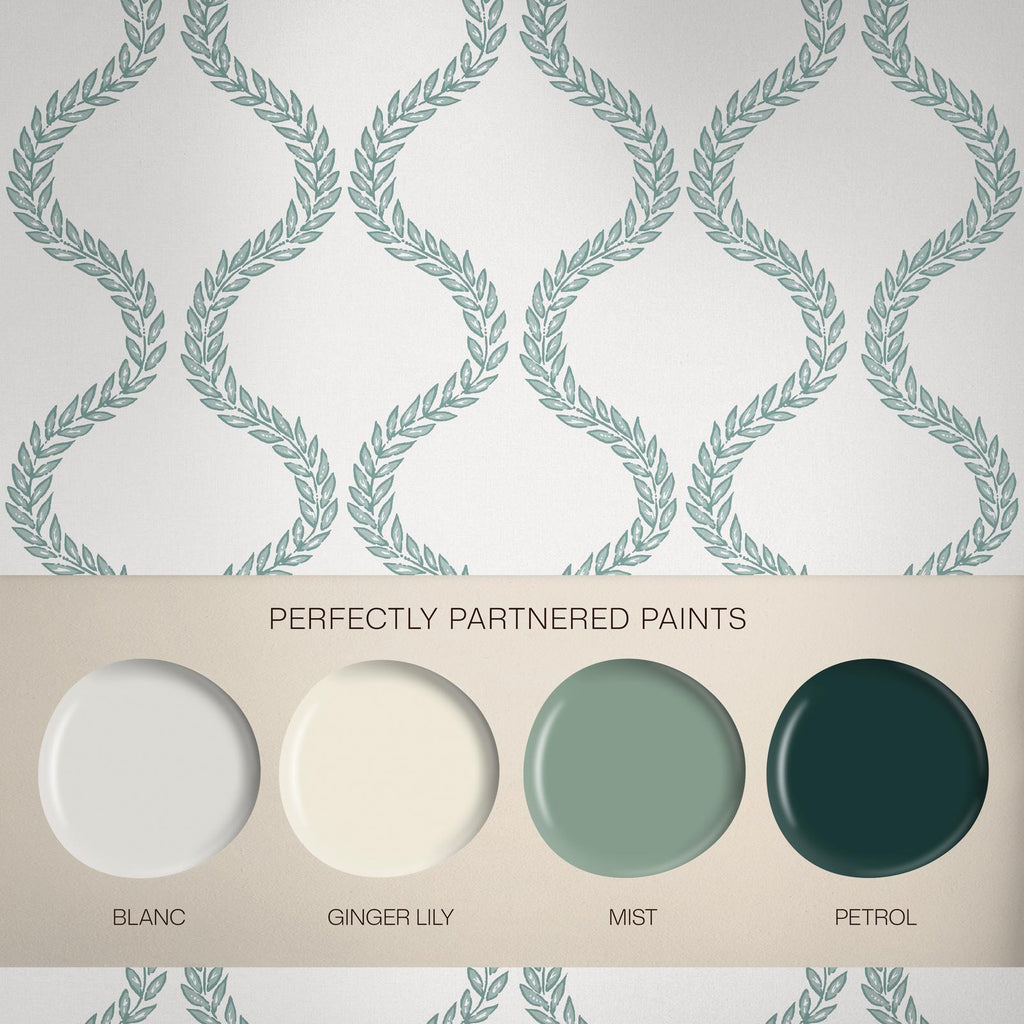 Laurel Leaf Trellis Mist Wallpaper