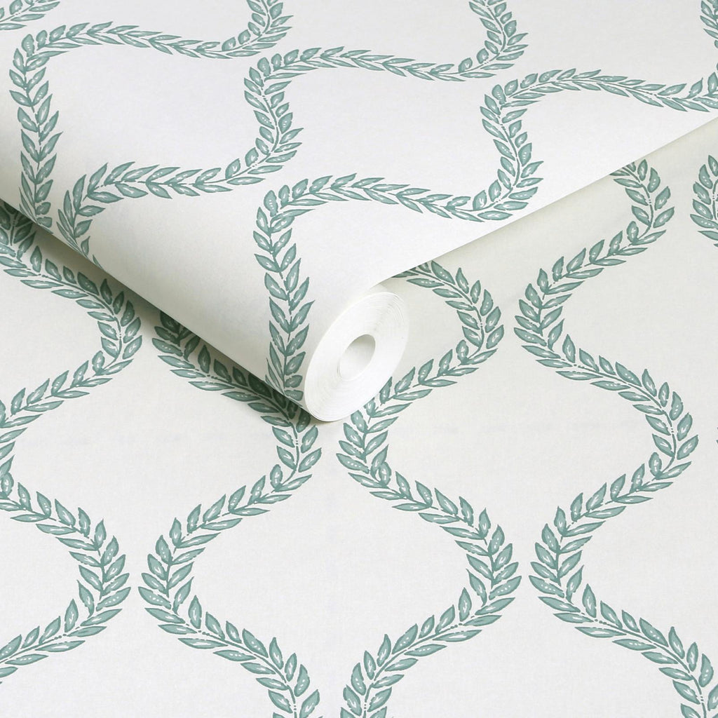 Laurel Leaf Trellis Mist Wallpaper