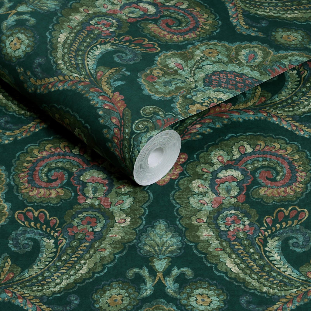 Paisley Tapestry Teal Wallpaper
