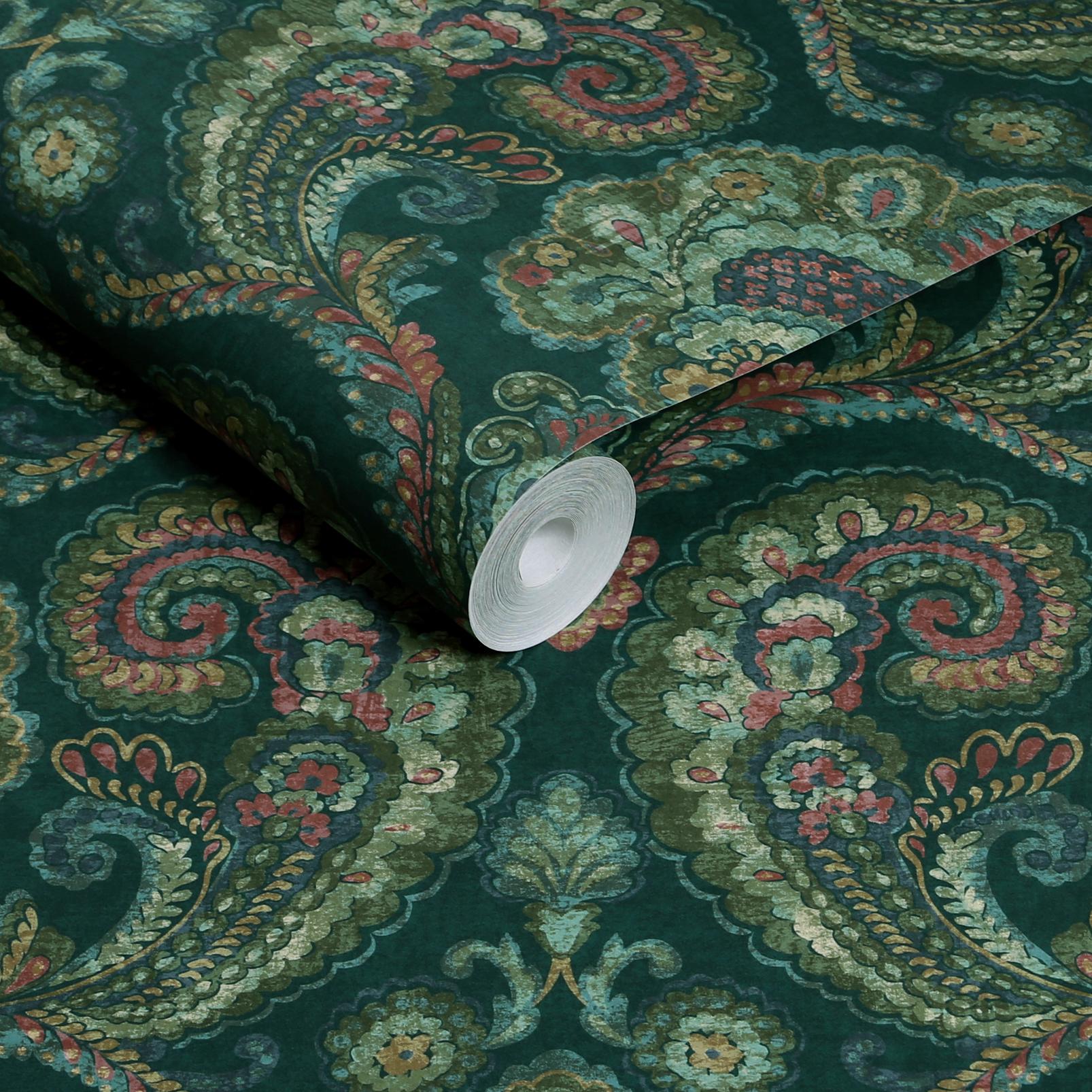 Paisley Tapestry Teal Wallpaper