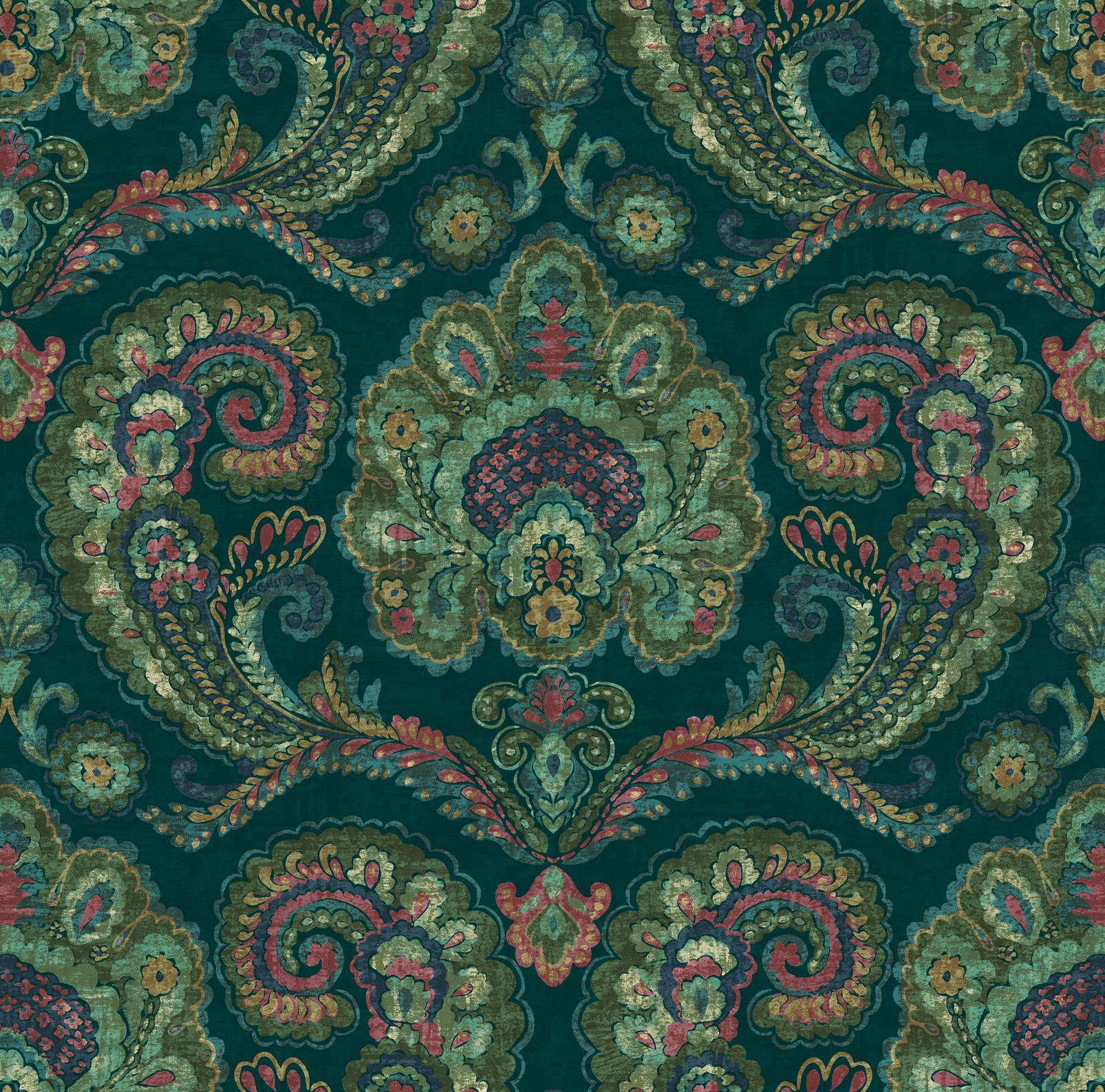 Paisley Tapestry Teal Wallpaper