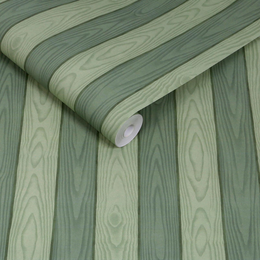 Kate Berry Moire Faux Bois Moss Wallpaper