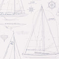 Boat Blueprint Dark Blue On White (Coastal Papers)