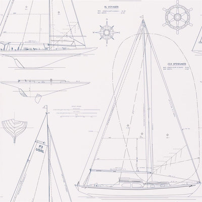 Boat Blueprint Dark Blue On White (Coastal Papers)
