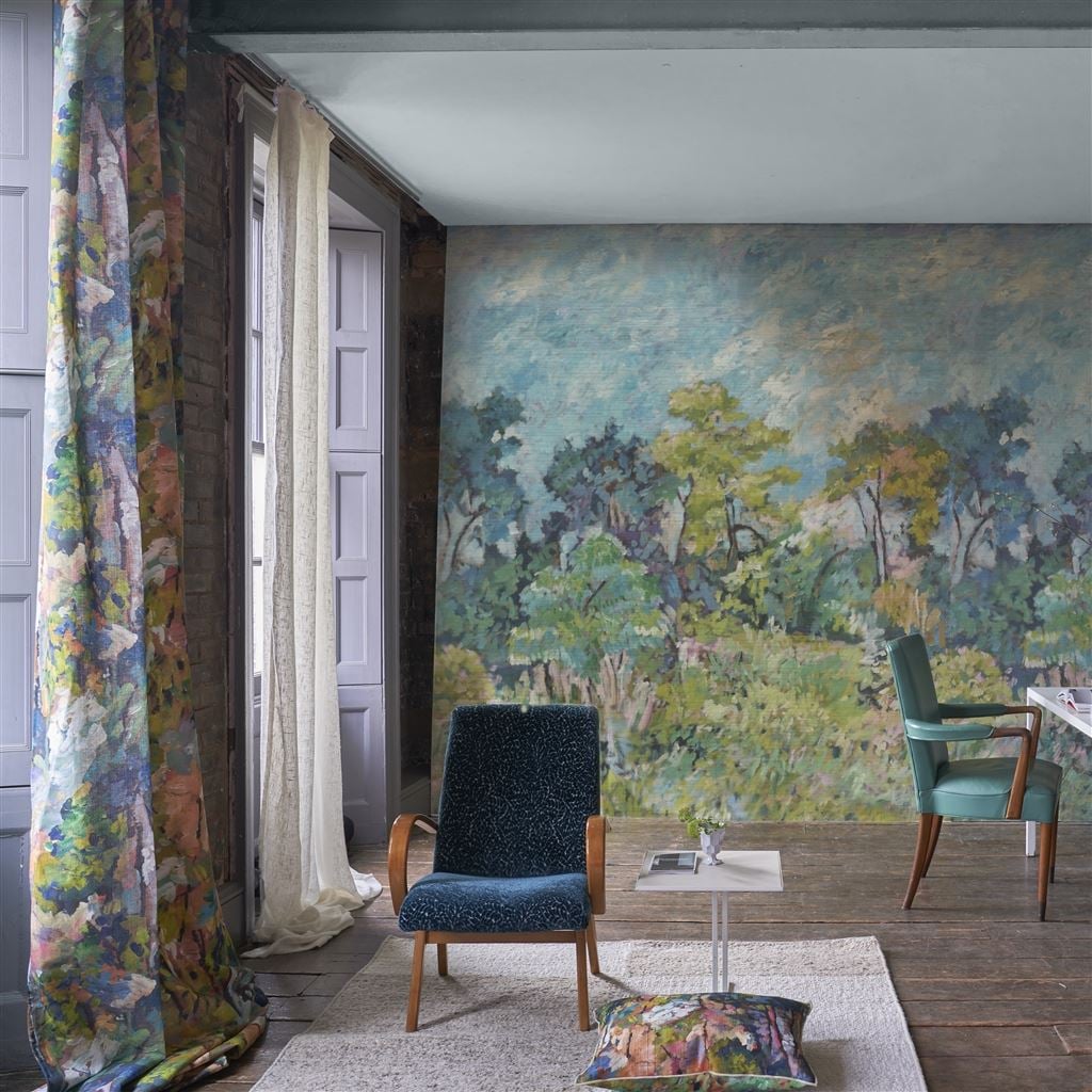 Foret Impressionniste Grasscloth Celadon (Scenes & Murals III)