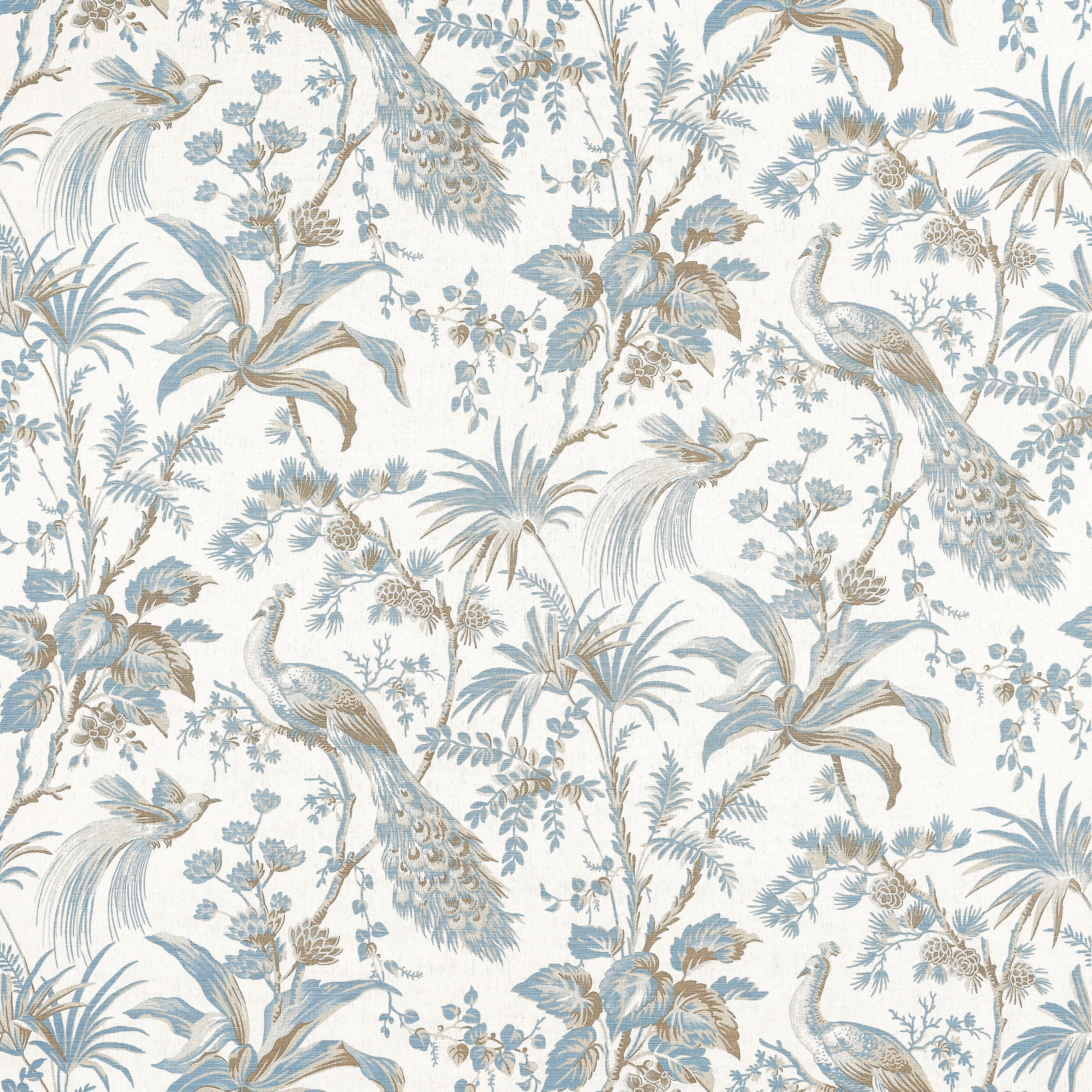 PEACOCK TOILE - Soft Blue and Beige