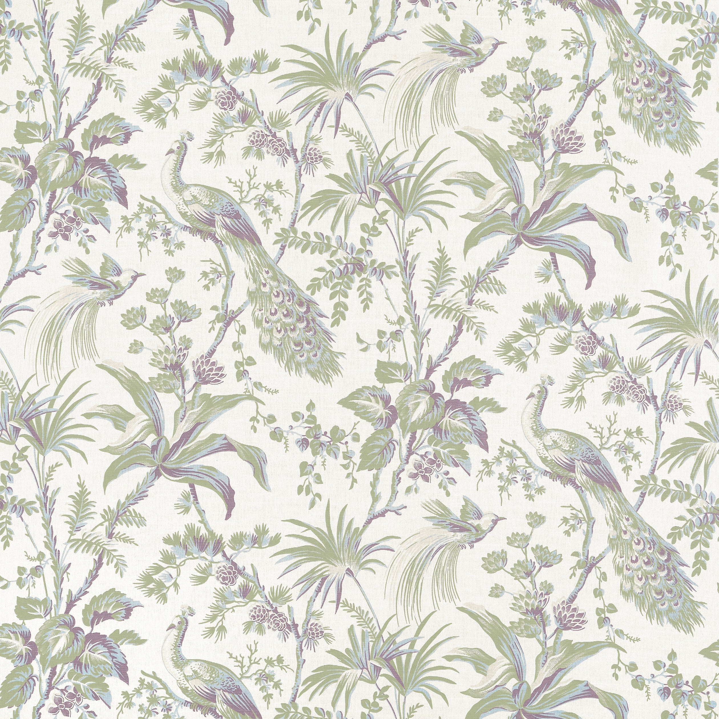 PEACOCK TOILE - Green and Plum