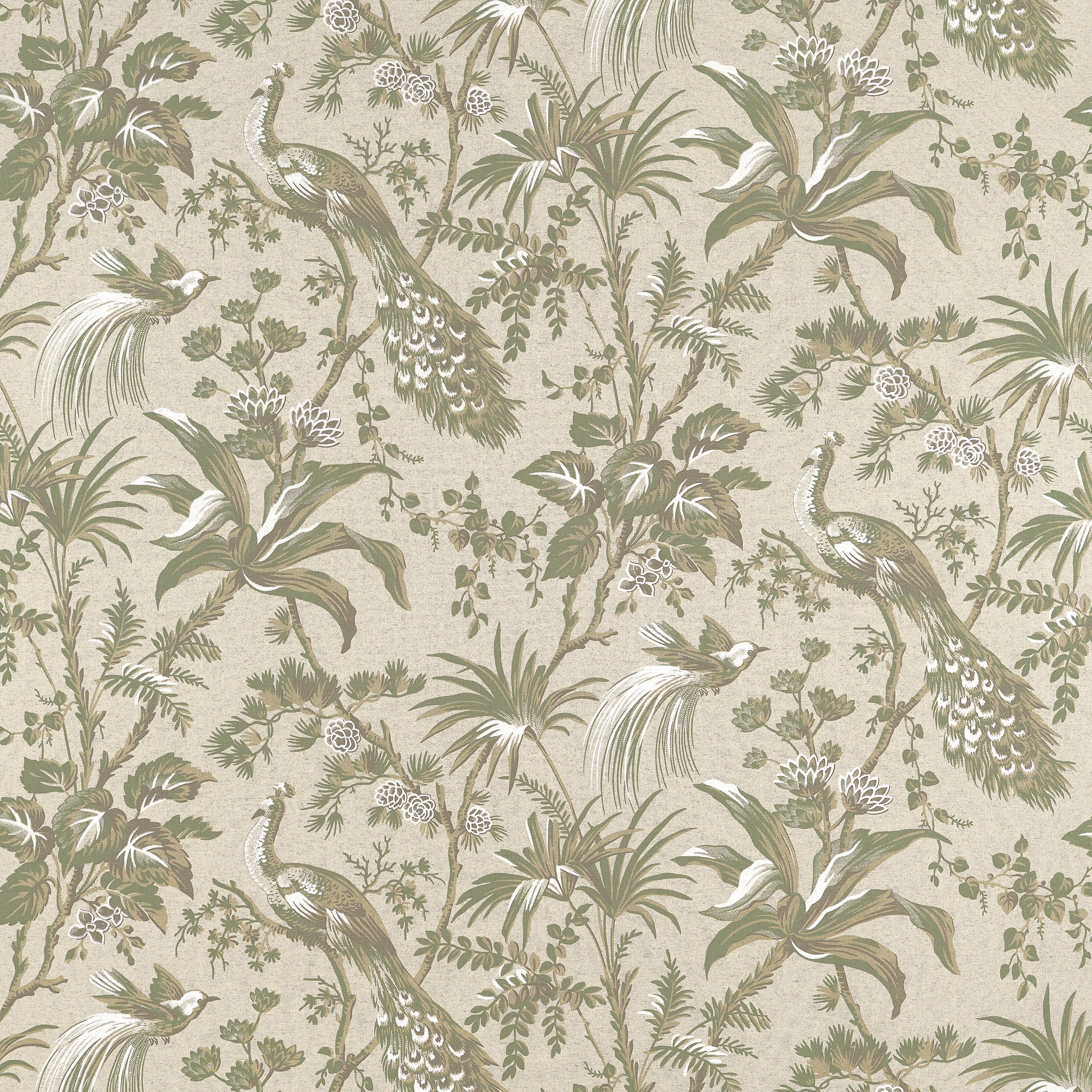 PEACOCK TOILE - Green on Natural
