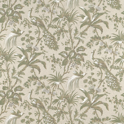 PEACOCK TOILE - Green on Natural