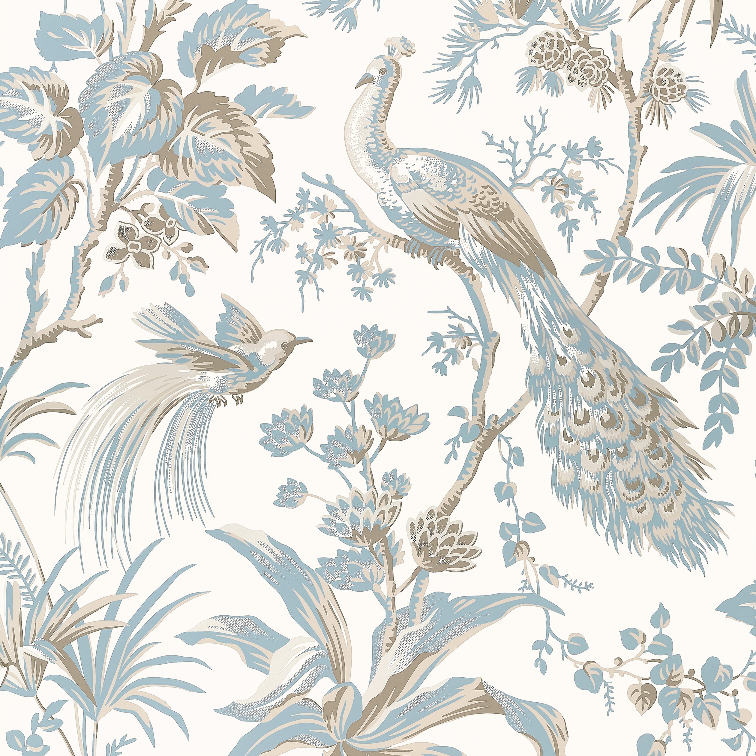 PEACOCK TOILE - Soft Blue and Beige