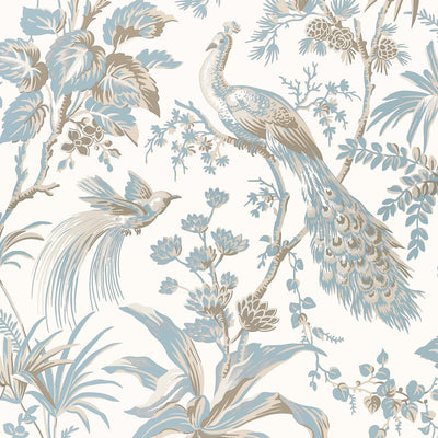 PEACOCK TOILE - Soft Blue and Beige