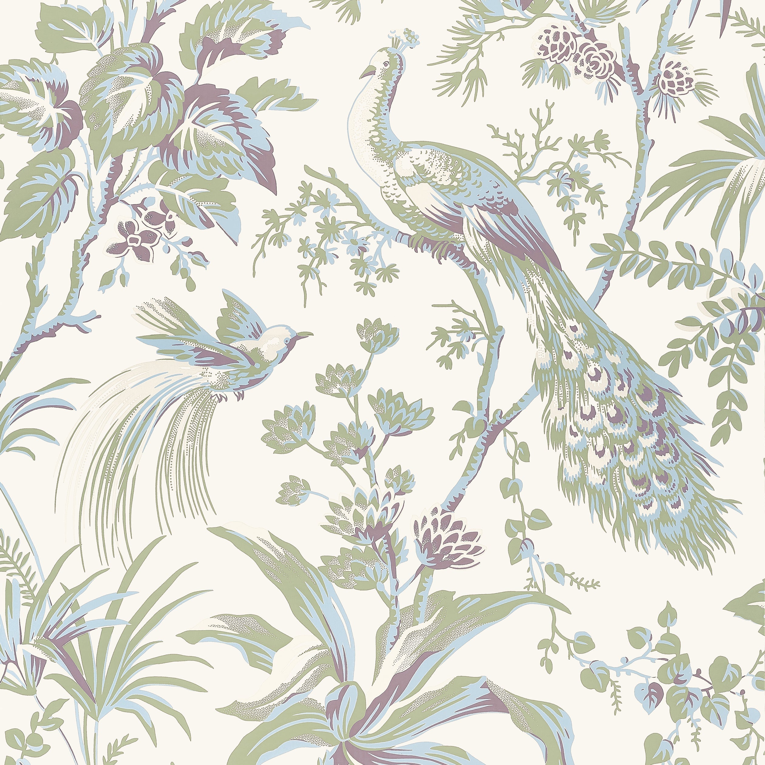PEACOCK TOILE - Green and Plum