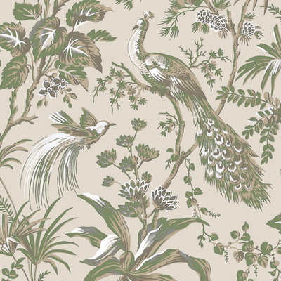 PEACOCK TOILE - Green on Natural