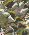 Hoopoe Leaves Olive Green, Chartreuse & Fuchsia on Black