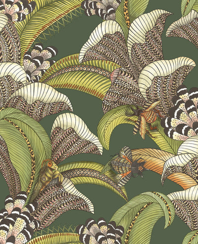 Hoopoe Leaves Spring Green, Chartreuse & Coral on Forest